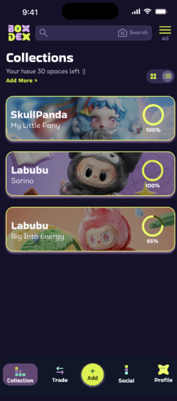 BOXDEX home screen